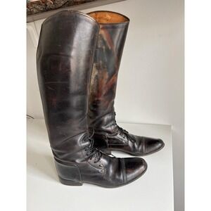 VTG L Vogel Field Boots Distressed Leather Lace Up Equestrian 6 Patina Riding